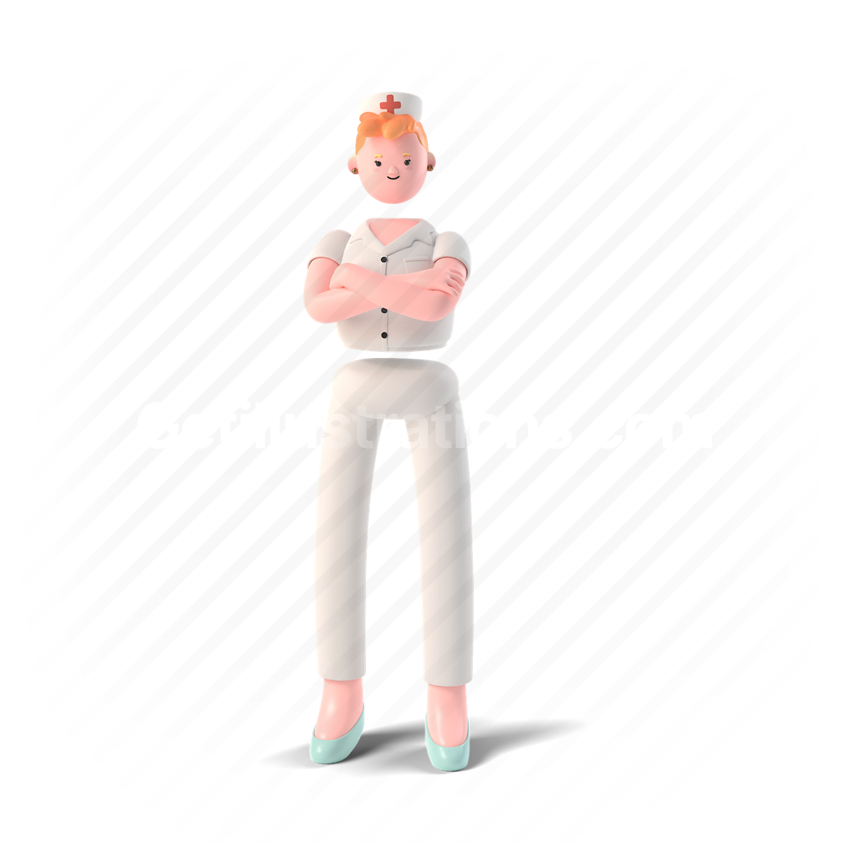 woman, nurse, 3d, people, person, character, stand, arms crossed